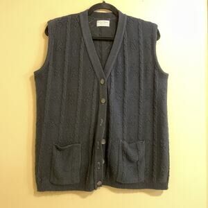 Vtg BRITISH VOGUE Knit Sweater Vest w/CableKnit & Cutouts - Black